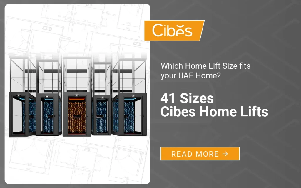 Different home lift sizes showing multiple cabin dimensions for residential elevators.
