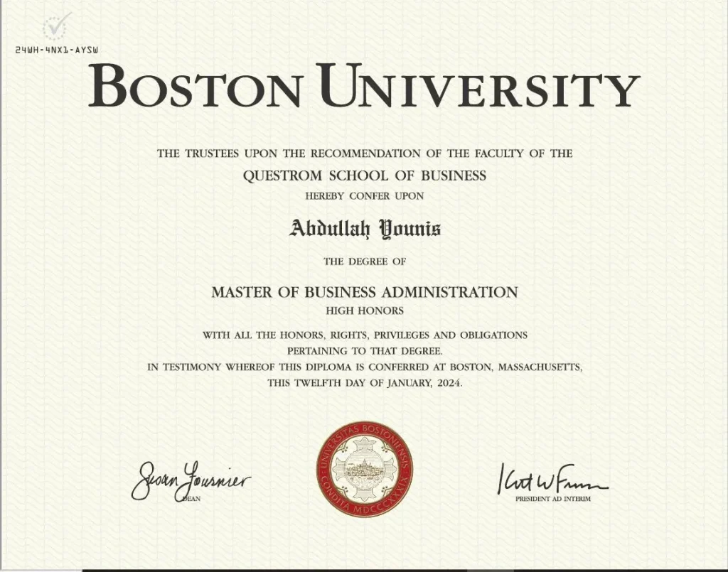 MBA – Boston University (2022–2023)