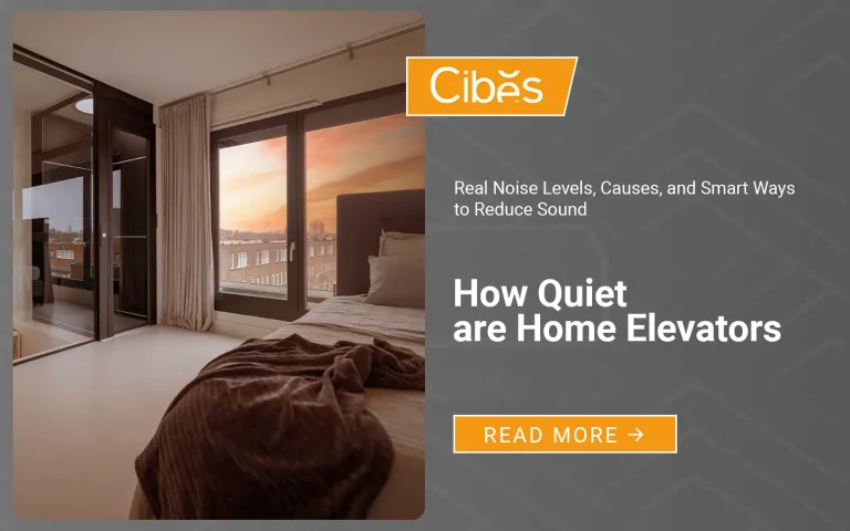 Modern bedroom with a home elevator integrated beside a glass wall, designed for quiet operation in residential spaces.