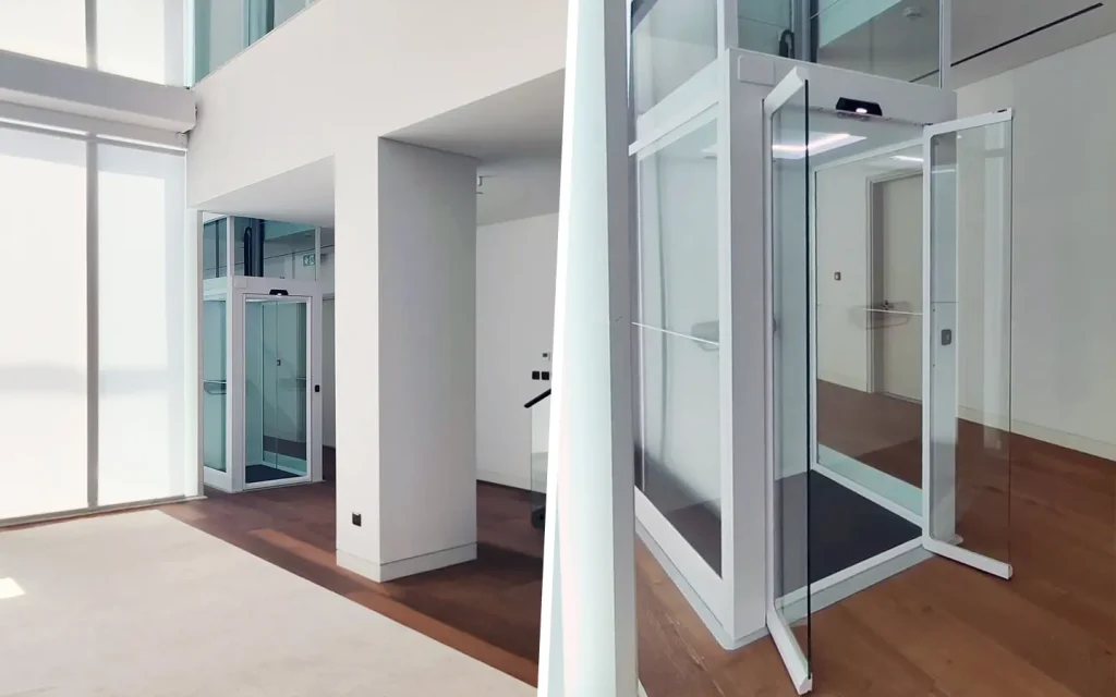 Cibes V90 home lift installed inside a modern penthouse in Abu Dhabi.