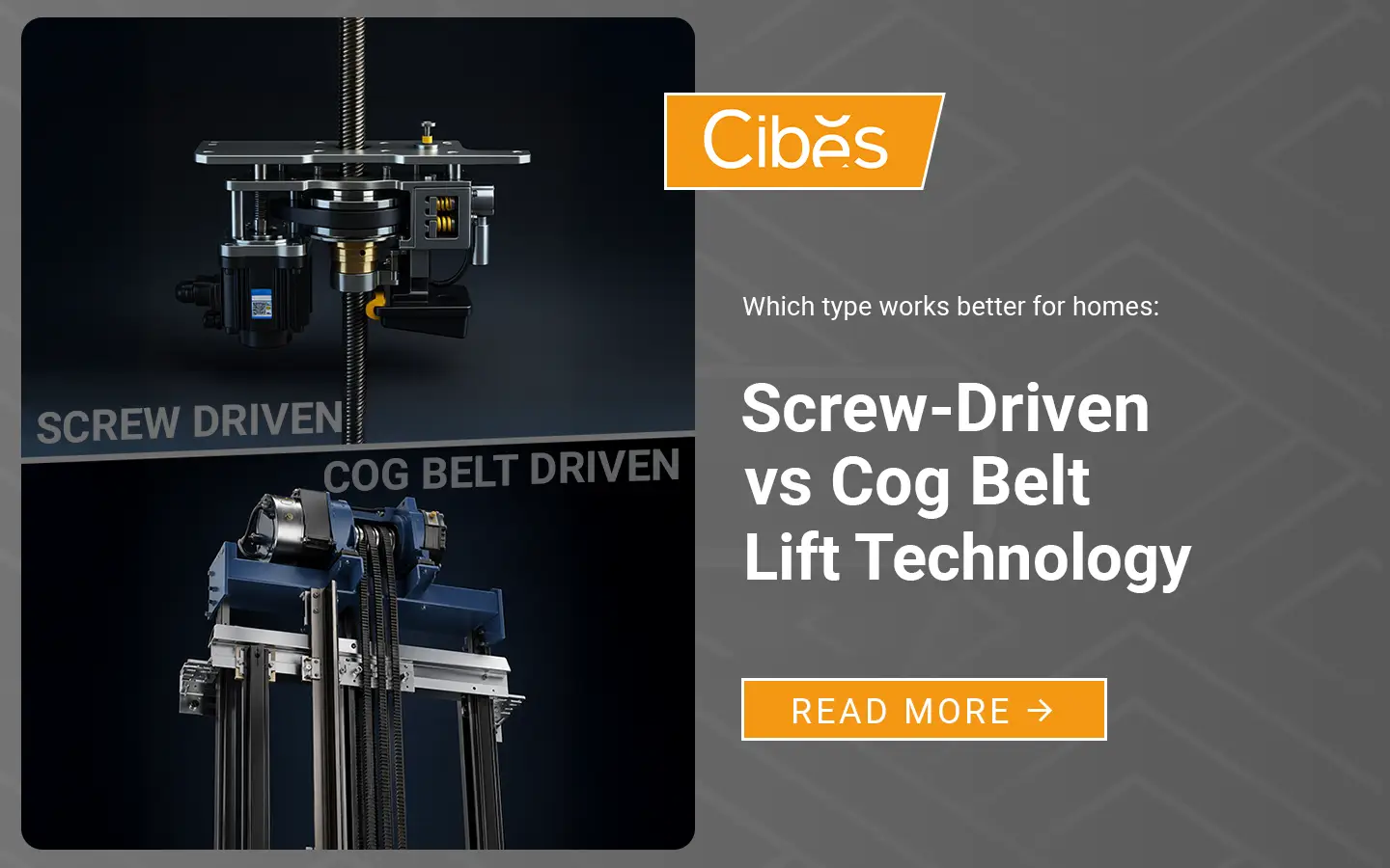 Comparison of screw-driven and cog belt lift technology for residential home lifts.